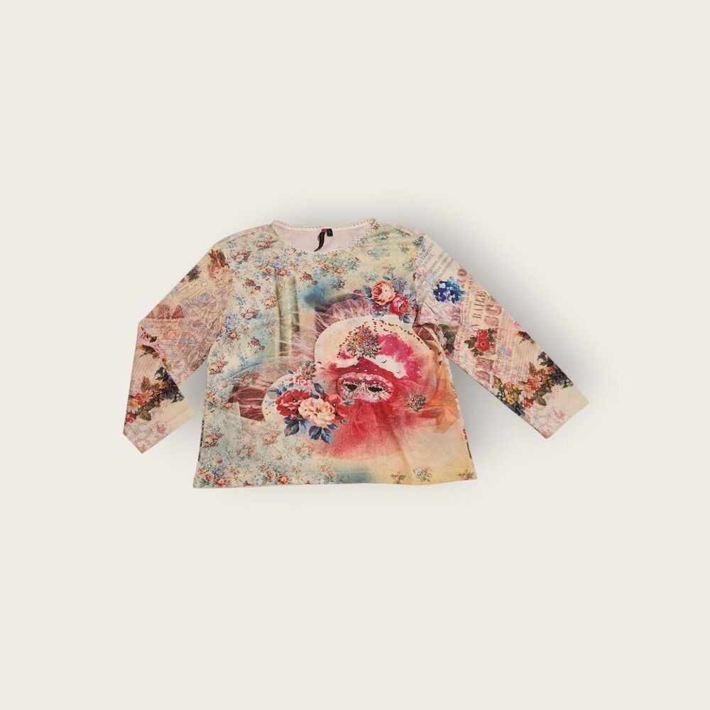 Vintage Y2k early 2000s floral boho scoop neck mesh long sleeve shirt